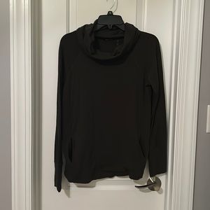 Pink Clover brand, olive green, cowl neck, long sleeve shirt. With pockets.